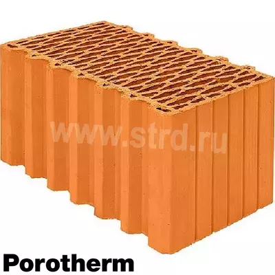 Керамический блок теплая керамика пустотелый 44 Красный рифленый рабочий размер 440мм 440*250*219мм М100кг/см2 Porotherm (Винербергер)