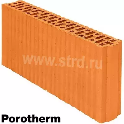 Керамический блок теплая керамика пустотелый 8 Красный рифленый рабочий размер 80мм 80*500*219мм М75кг/см2 Porotherm (Винербергер)