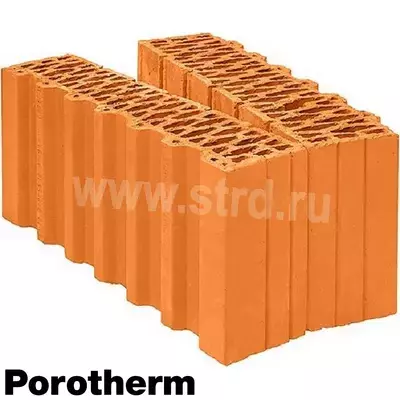 Керамический блок теплая керамика пустотелый 44 1/2 доборный элемент Красный рифленый рабочий размер 440мм 440*250*219мм М100кг/см2 Porotherm (Винербергер)