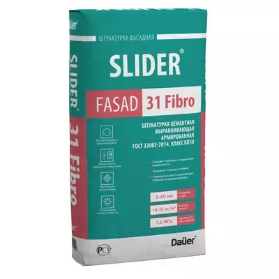 Штукатурка цементная Dauer SLIDER FASAD 31 Fibro серый 40кг