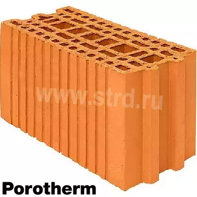 Керамический блок теплая керамика пустотелый 20 Красный рифленый рабочий размер 200мм 400*200*219мм М100кг/см2 Porotherm (Винербергер)