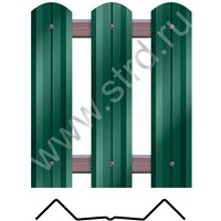 Штакетник металлический М-образный фигурный 0.1м 0.45мм Полиэстер двусторонний RAL 6005 (зеленый) Grand Line