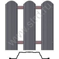 Штакетник металлический Прямоугольный фигурный 0.118м 0.45мм Полиэстер двусторонний RAL 7024 (серый) Grand Line